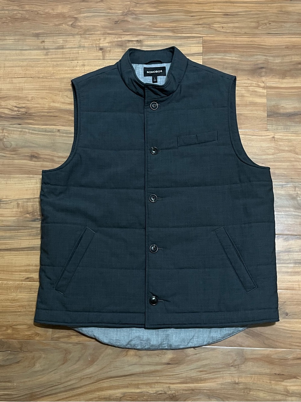 Bonobos Wool Blend Gray Puffer Vest Button Up Closure Size Large